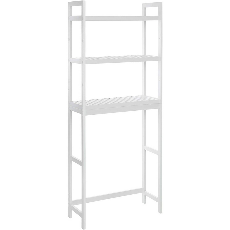 Bathroom Laundry Room Storage Bamboo Shelf (White)