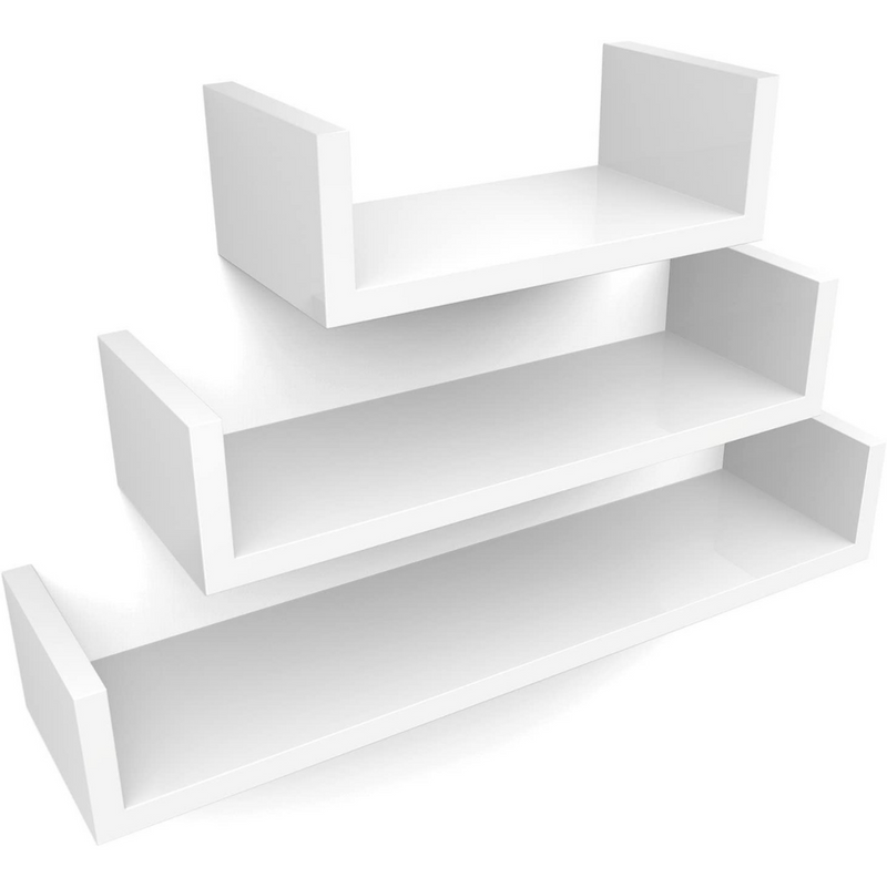 Floating Wall Shelves White Large (Set of 3)