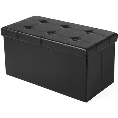 Storage Ottoman Bench Leather Medium - Black