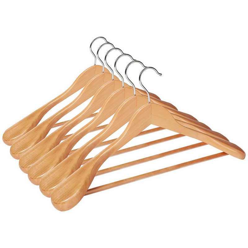 Wooden Suit Hanger with Rail (Set of 6)