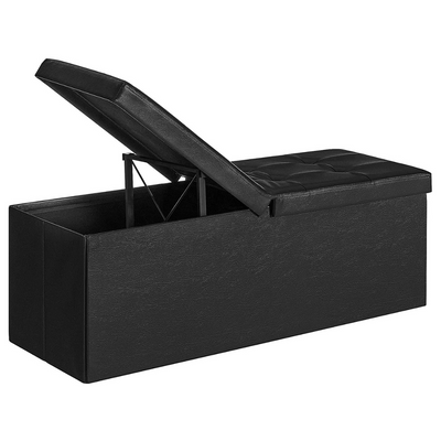 Storage Ottoman Seat with Flipping Lid Leather Large - Black